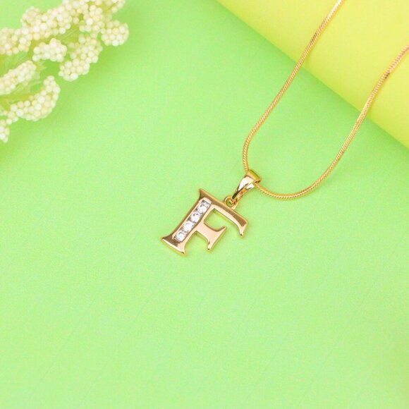 "Rose Gold Letter F Pendant with Crystals – 18K Gold Plated Charm, XPPT1355 - Picture 4 of 13